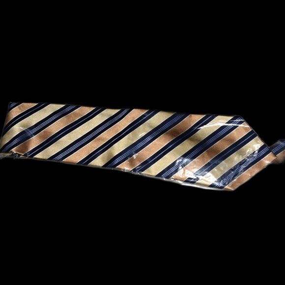 NIP Croft & Barrow 100% Silk Blue/Gold Striped Ultramodern Elegant Tie - Picture 1 of 3